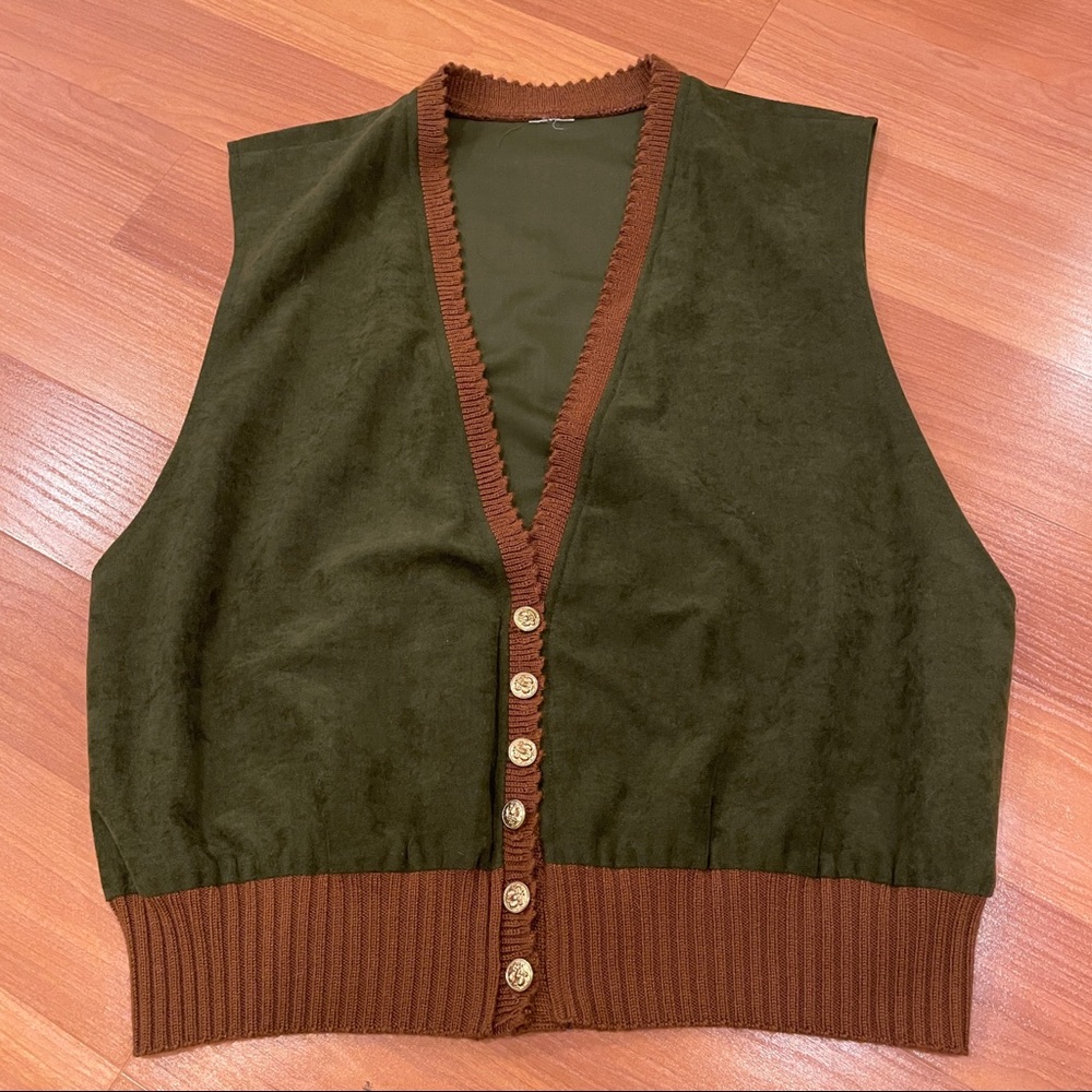 Vintage vest green and brown with gold buttons